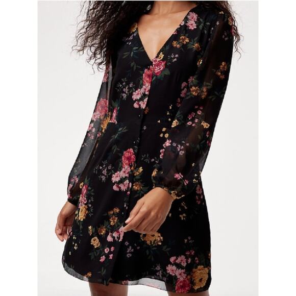 Aritzia Wilfred Nazaire Button Front Long Sleeve Black Floral Frenzy Dress - Picture 3 of 10